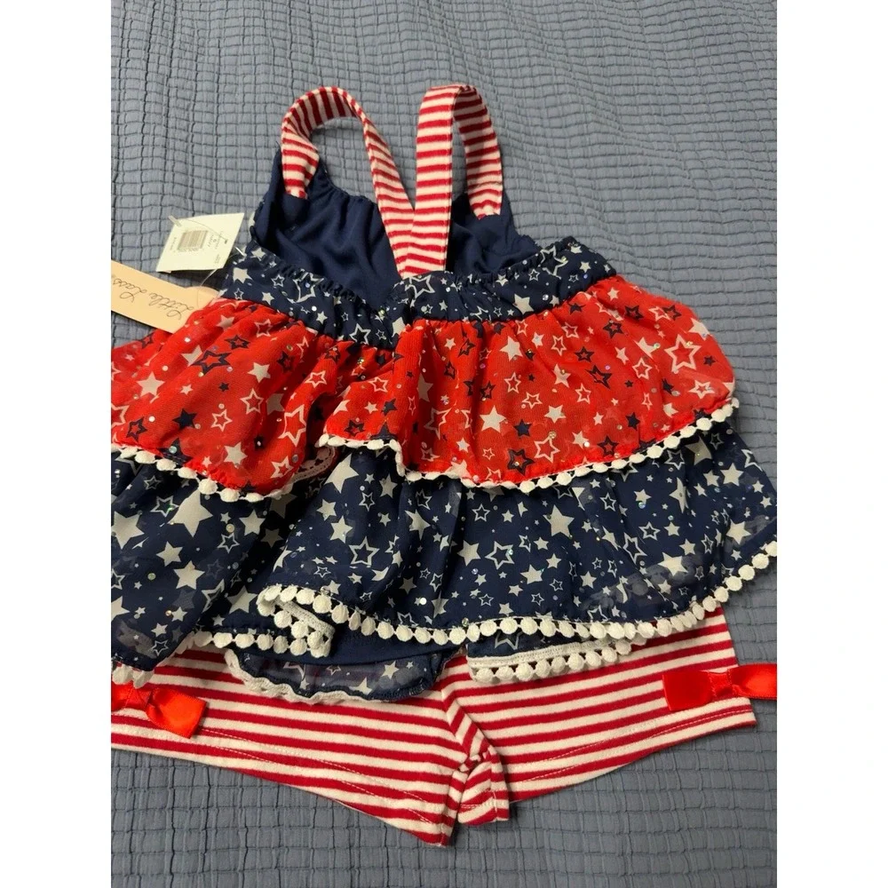 Little Lass Girls 2 Piece Patriotic Star Ruffle Outfit Set Sz 6 NWT 4th of July - Picture 8 of 8
